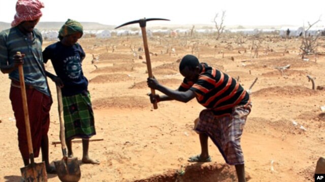 Recently arrived refugees from Somalia dig a grave for 18-month-old Sahro Mohamed, who died of acute severe malnutrition and dehydration, at the Kobe refugee camp, near the Ethiopia-Somalia border, August 12, 2011