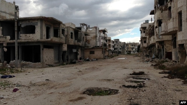 Shows destruction in the Baba Amr neighborhood of the central Syrian city of Homs (File photo).