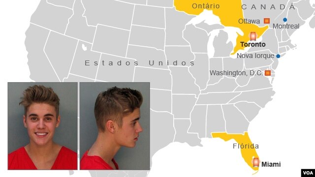 Justin Bieber Mapa de detenções