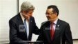 U.S. Secretary of State John Kerry, left, and Ethiopian Foreign Foreign Minister Tedros Adhanom shakes hands during a joint press conference in Addis Ababa, Ethiopia, Saturday, May 25, 2013. Making his first official trip to sub-Saharan Africa, U.S. Secre