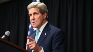 U.S. Secretary of State John Kerry gestures as he speaks at a news conference at the Nairobi Sankara Hotel, May 4, 2015, in Nairobi, Kenya.