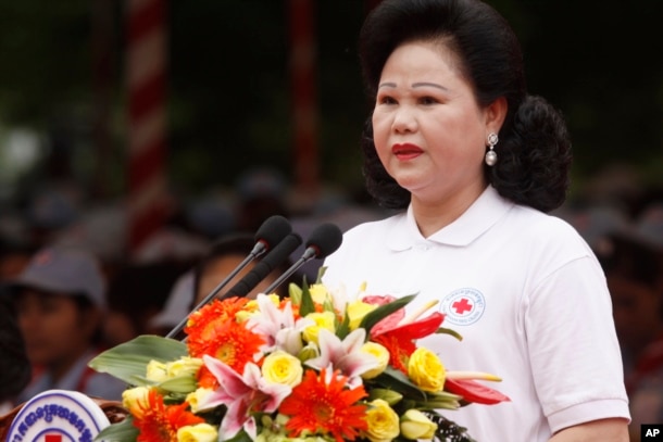 FILE - The Cambodian Red Cross, led by Prime Minister Hun Sen’s wife, Bun Rany, has been criticized in the past for its close ties to the ruling Cambodian People’s Party.