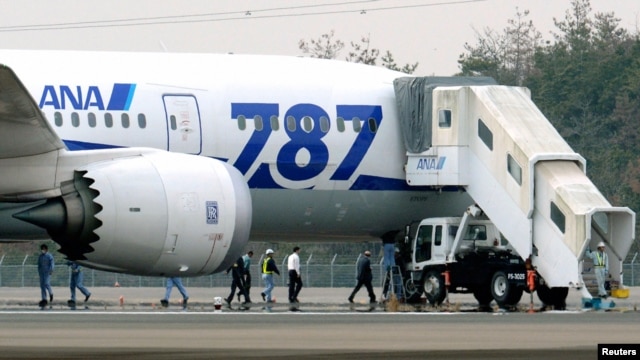 ANA's Boeing 787 Dreamliner after making an emergency landing at Takamatsu airport in western Japan January 16, 2013.
