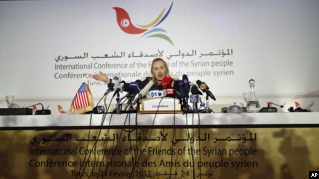 US Secretary of State Hillary Clinton speaks at a news conference following the Friends of Syria Conference in Tunis, Tunisia, February 24, 2012.