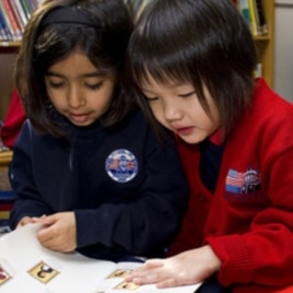 Students working together at the British School of Boston.