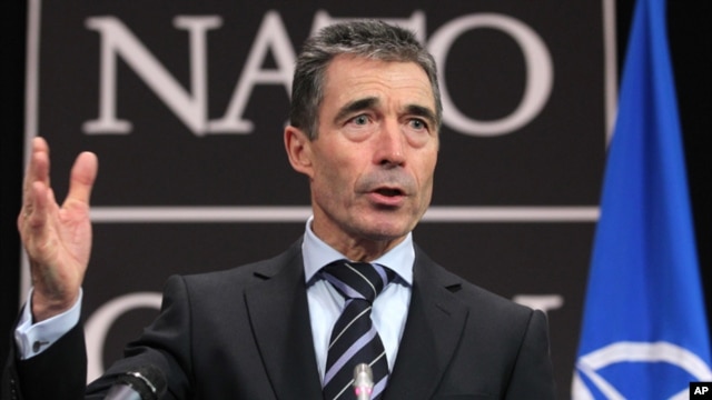 Tổng Thư Ký NATO Anders Fogh Ramussen phát biểu trong 1 cuộc họp của các ngoại trưởng NATO tại Brussels, 4/12/2012
