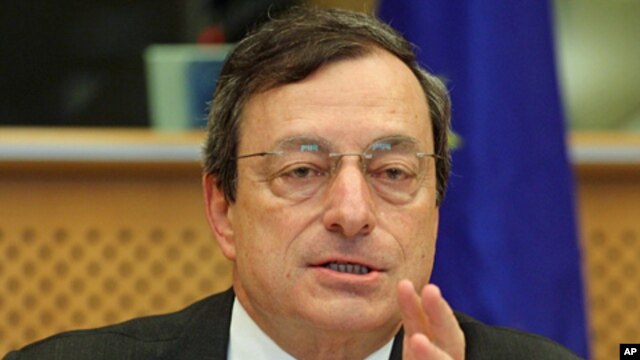 President of the European Central Bank Mario Draghi reports to the Economic Committee, in capacity as the head of the European Systemic Risk Board, at the European Parliament in Brussels, May 31, 2012.