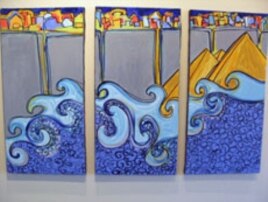 The tsunami painting by Mona El-Bayoumi is called 'Step Over and Join Us,' June 2011