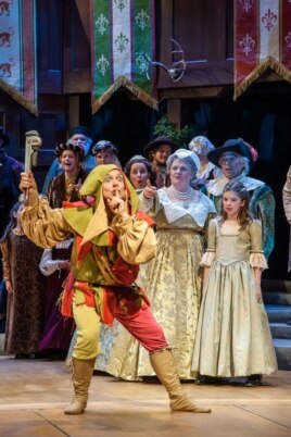 Mark Jaster as the fool in Washington Revels' boisterous celebration of the Winter Solstice. (Sheppard Ferguson)