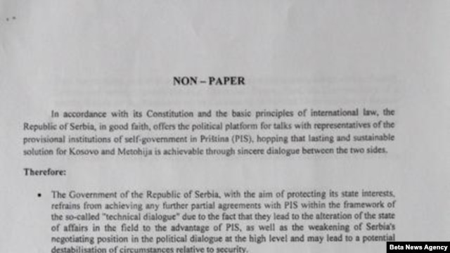 Engleska verzija Platforme Vlade Srbije o Kosovu, koju je objavio prištinski dnevnik "Koha Ditore"