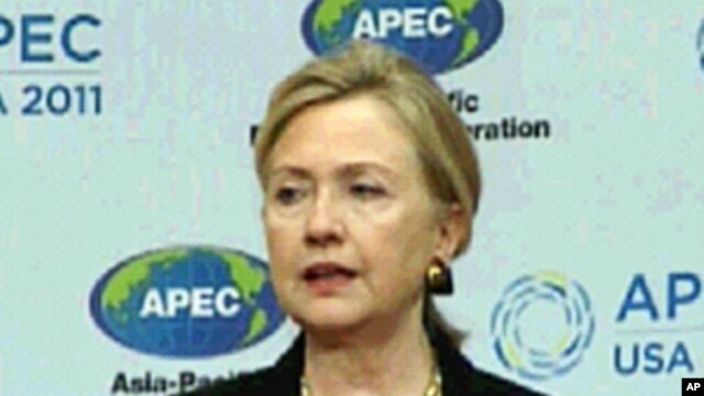 U.S. Secretary of State Hillary Clinton addresses first senior officials meeting at the Asia Pacific Economic Cooperation (APEC) Forum in Washington, D.C., March 9, 2011