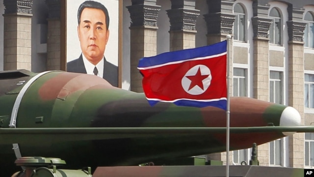A missile is displayed during a military parade in Pyongyang, North Korea on April 15, 2012 to celebrate the 100th anniversary of North Korea's founding father, Kim Il Sung. 