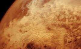 This image of a global sandstorm on Mars was pieced together from dozens of individual frames taken from the Viking orbiter of the late 1970s and early 1980s.