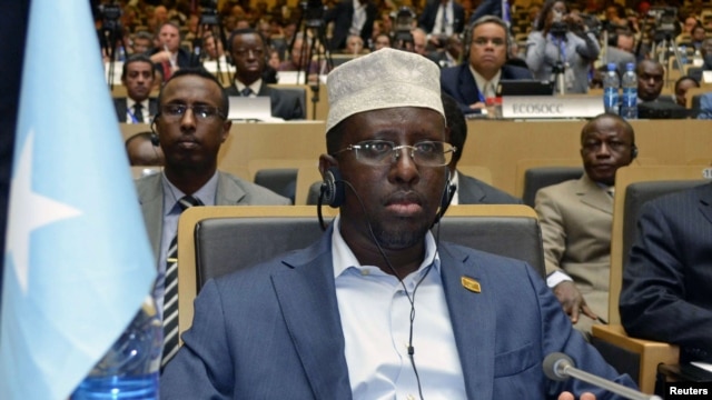Somalia's President Sheik Sharif Ahmed attends a meeting at the African Union (AU) in Addis Ababa, July 15, 2012. 