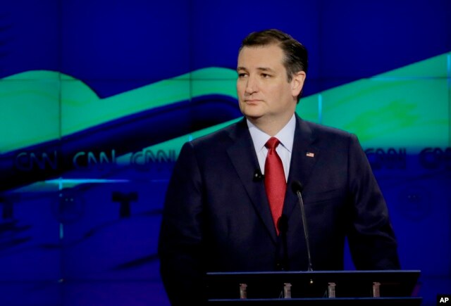 Republican presidential candidate, Sen. Ted Cruz, R-Texas, looks on during a Republican presidential primary debate at The University of Houston, Thursday, Feb. 25, 2016.