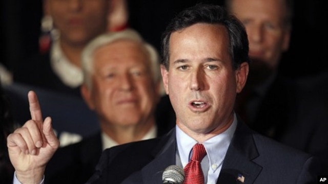 Republican presidential candidate former Pennsylvania Sen. Rick Santorum speaks during a primary night watch party  Feb. 7, 2012, in St. Charles, Missouri.
