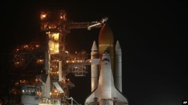The space shuttle Discovery is prepared for launch at the Kennedy Space Center in Cape Canaveral, Florida, on Feb. 23, 2011.