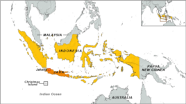 Map showing Indonesia, Australia and Papua New Guinea.