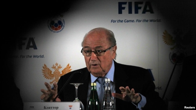 FIFA President Sepp Blatter speaks during a news conference in St. Petersburg, Russia, Jan. 20, 2013.