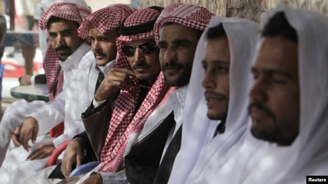 Bedouins attend a gathering during Egyptian presidential candidate and former Arab League secretary general Amr Moussa's visit to South Sinai as part of his presidential campaign tour, February 23, 2012.