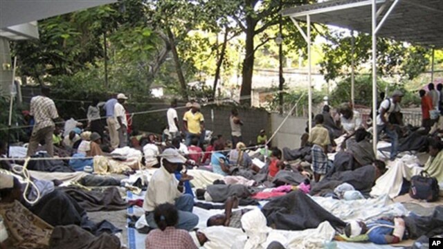 Image courtesy Medecins Sans Frontieres (MSF) provided shows the offices of MSF in the Petion Ville neighborhood of Port-Au-Prince, which has been transformed into a makeshift hospital, 13 Jan 2010