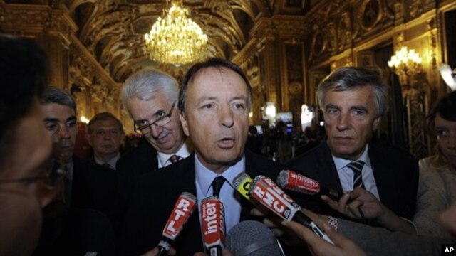 Jean-Pierre Bel, President of the Socialist Party group at the French Senate, speaks to the media in Paris, September 25, 2011.