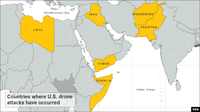 Countries where U.S. drone attacks have occurred (2012).