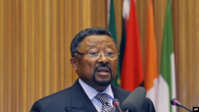African Union Commission chairman Jean Ping addresses an emergency summit of the AU Peace and Security Council in Ethiopia's capital Addis Ababa, August 26, 2011