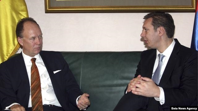 Potpredsednik Vlade Aleksandar Vučić sa šefom Odeljenja za Jugoistocnu Evropu Ministarstva spoljnih poslova Nemacke Nikolausom Lambsdorfom. 