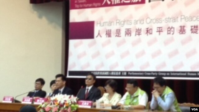 2013年6月25日，中国盲人法律维权人士陈光诚在台湾立法院讲话。（美国之音杨晨拍摄）