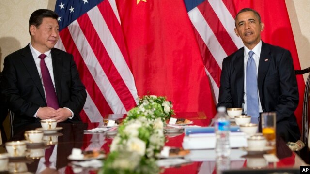 Tổng thống Obama trong cuộc họp với Chủ tịch Trung Quốc Tập Cận Bình tại Hà Lan, ngày 24/3/2014.