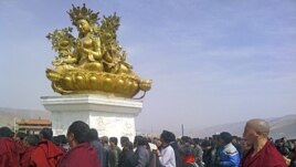 Dolma Square in front of Rongwo Monastery in Rebkong (Chinese: Tongren) in Malho (Chinese: Huangnan) Tibetan Autonomous Prefecture in Qinghai Province.
