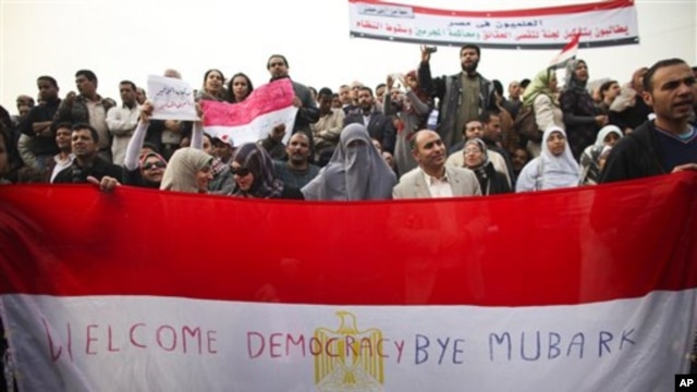 Anti-government protesters demonstrate in Tahrir, or Liberation Square in Cairo,  February 01, 2011