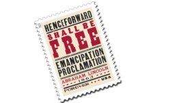Estampilla con la portada de la proclamación de la independencia de los esclavos en Estados Unidos.