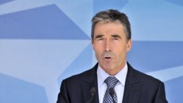 NATO chief Anders Fogh Rasmussen speaks to the press on June 26, 2012 at the NATO Headquarters in Brussels.