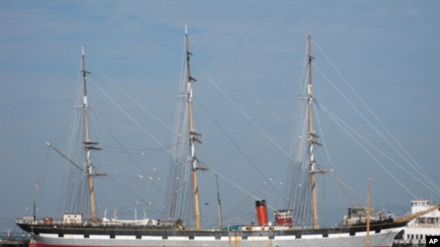 The 1886 sailing ship, The Balclutha, now anchored in California, is the site of monthly sea chantey sing-alongs.