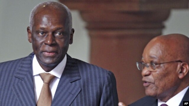 Parties still in power that received backing from the Soviet Union include the party of Angola's President Jose Eduardo dos Santos (L), the People's Movement for the Liberation of Angola, and of South Africa's President Jacob Zuma (R), the African Nationa