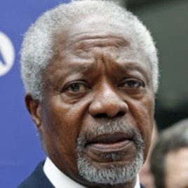 UN-Arab League envoy Kofi Annan addresses media (March 13, 2012 file photo)