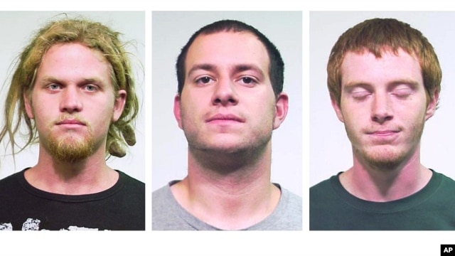 From left: Brent Vincent Betterly, 24, of Oakland Park, Fla., Jared Chase, 24, of Keene, N.H., and Brian Church, 20, of Ft. Lauderdale, Fla. The three men arrested May 16, 2012, in Chicago, accused of making Molotov cocktails 