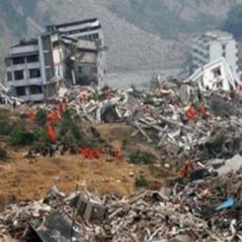 Rubble of building after earthquake in Haiti, 12 Jan 2010