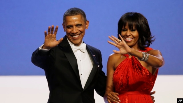 Tổng thống Obama và Ðệ nhất Phu nhân Michelle tại dạ vũ nhậm chức ở thủ đô Washington, ngày 21/1/2013. 