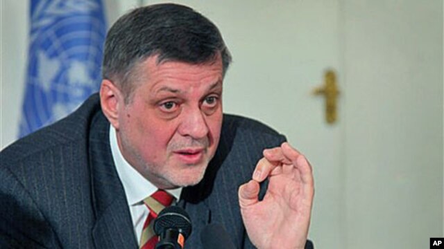 Jan Kubis, the new special representative of the U.N. Secretary-General to Afghanistan, speaks during a press conference in Kabul, Afghanistan, January 25, 2012.
