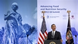 President Barack Obama joins African leaders, aid organizations to address African hunger, poverty, Washington, May 18, 2012.