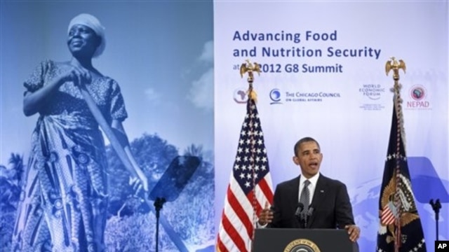 President Barack Obama joins African leaders, aid organizations to address African hunger, poverty, Washington, May 18, 2012.
