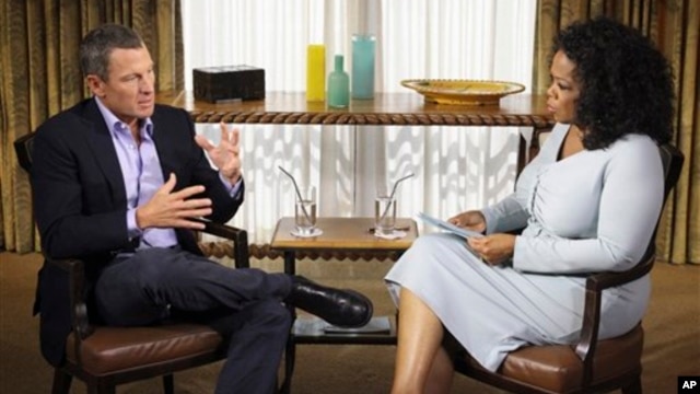 Talk-show host Oprah Winfrey interviews cyclist Lance Armstrong during taping for the show 'Oprah and Lance Armstrong: The Worldwide Exclusive,' in Austin, Texas, January 14, 2013.