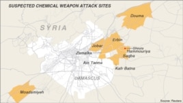 Các địa điểm bị nghi ngờ bị tấn công bằng vũ khí hóa học tại Syria.