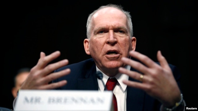 FILE - John Brennan testifies before a Senate Intelligence Committee hearing on his nomination to be the Director of the CIA, on Capitol Hill in Washington, Feb. 7, 2013. 