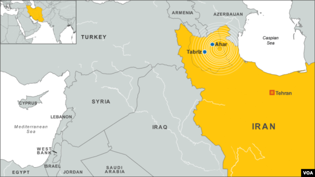 Villages of Tabriz and Ahar, Iran impacted by recent earthquake