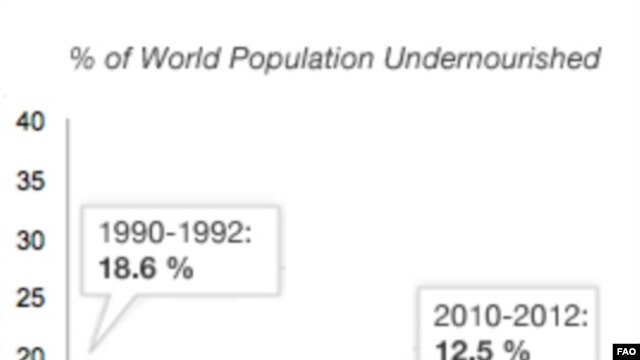 Percentage of global population undernourished. Source: FAO