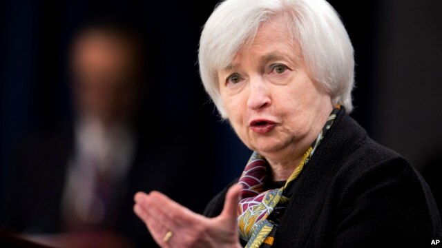 Chủ tịch Cục Dự trữ Liên bang Janet Yellen phát biểu tại một cuộc họp báo ở Washington hôm 16/3.